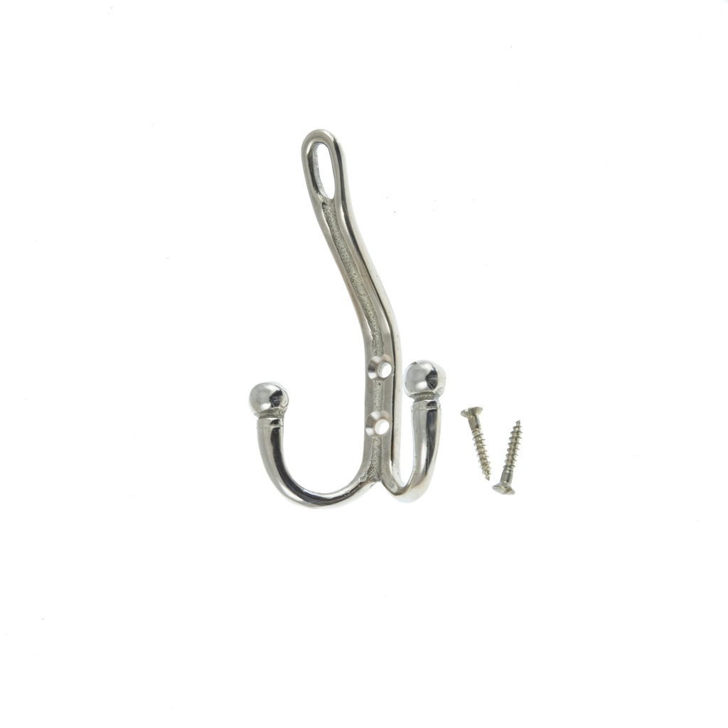 Hattukoukku tuplakoukuilla, niklattu messinki.