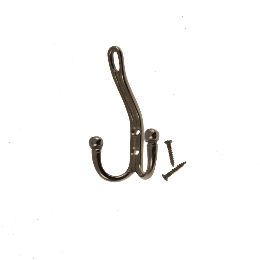 Hattukoukku tuplakoukuilla, mustapatinoitu messinki.