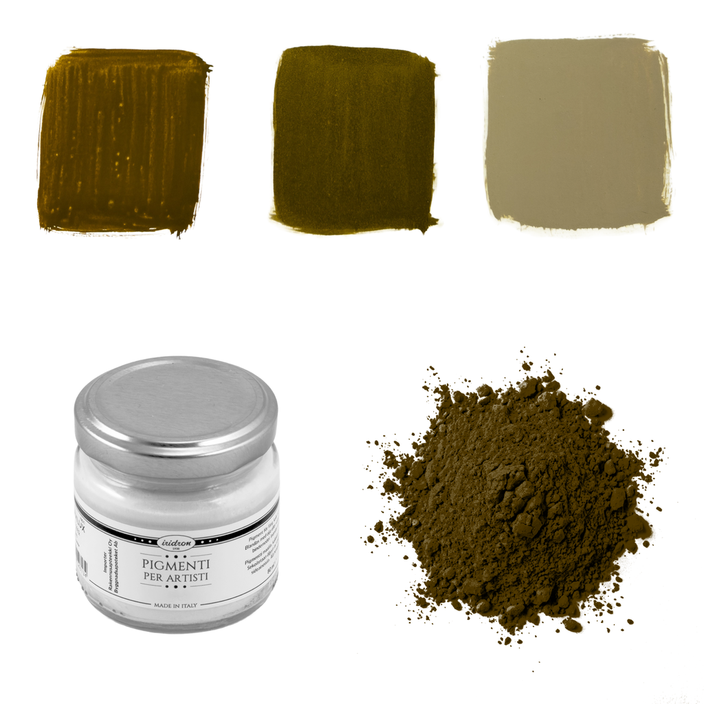 Pigmentti Kyproksen umbra 80 ml. Täysin valonkestävä pigmentti, peittävä. Soveltuu öljy- ja vesiohenteisiin maaleihin, kalkkiin, betoniin, saveen.