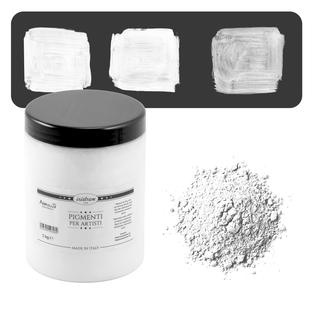 Titaaninvalkoinen 1 kg. Valonkestävä pigmentti, erittäin peittävä. Soveltuu öljy- ja vesiohenteisiin maaleihin, kalkkiin, betoniin, saveen.