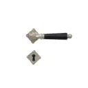 Ovenpainike, Björkboda 25, koristeellinen malli, vanhaan oveen, niklattu messinki ja musta puukahva, avainkilvillä