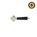 Ovenpainike, Björkboda 25, koristeellinen malli, vanhaan oveen, niklattu messinki ja musta puukahva