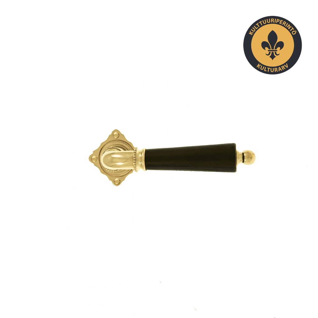 Ovenpainike, Björkboda 25, koristeellinen malli, vanhaan oveen, messinki ja musta puukahva