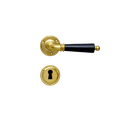 Ovenpainike, Björkboda 25, koristeellinen malli, vanhaan oveen, messinki ja musta puukahva, avainkilvillä