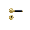 Ovenpainike, Björkboda 25, koristeellinen malli, uuteen oveen, messinki ja musta puukahva, avainkilvillä