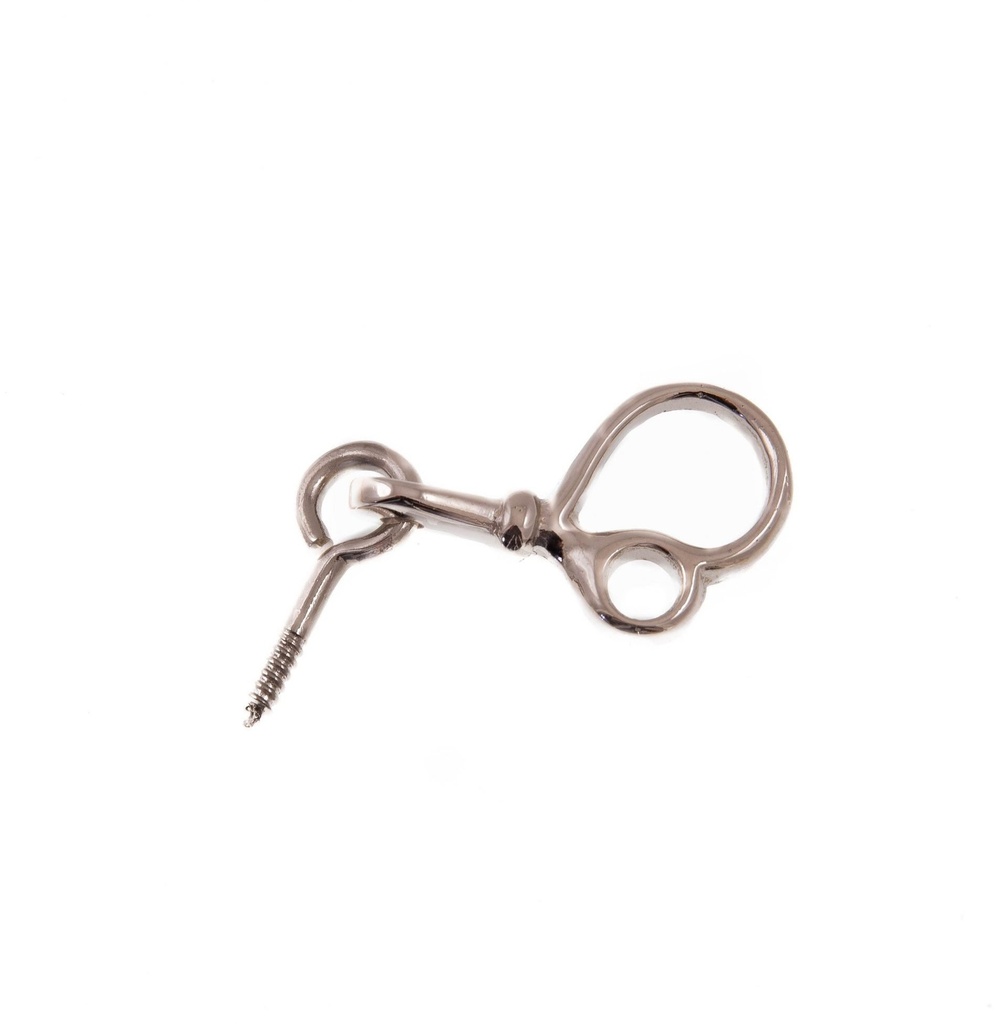 Sormihaka silmukkaruuvilla, perinteinen malli. Niklattu messinki.