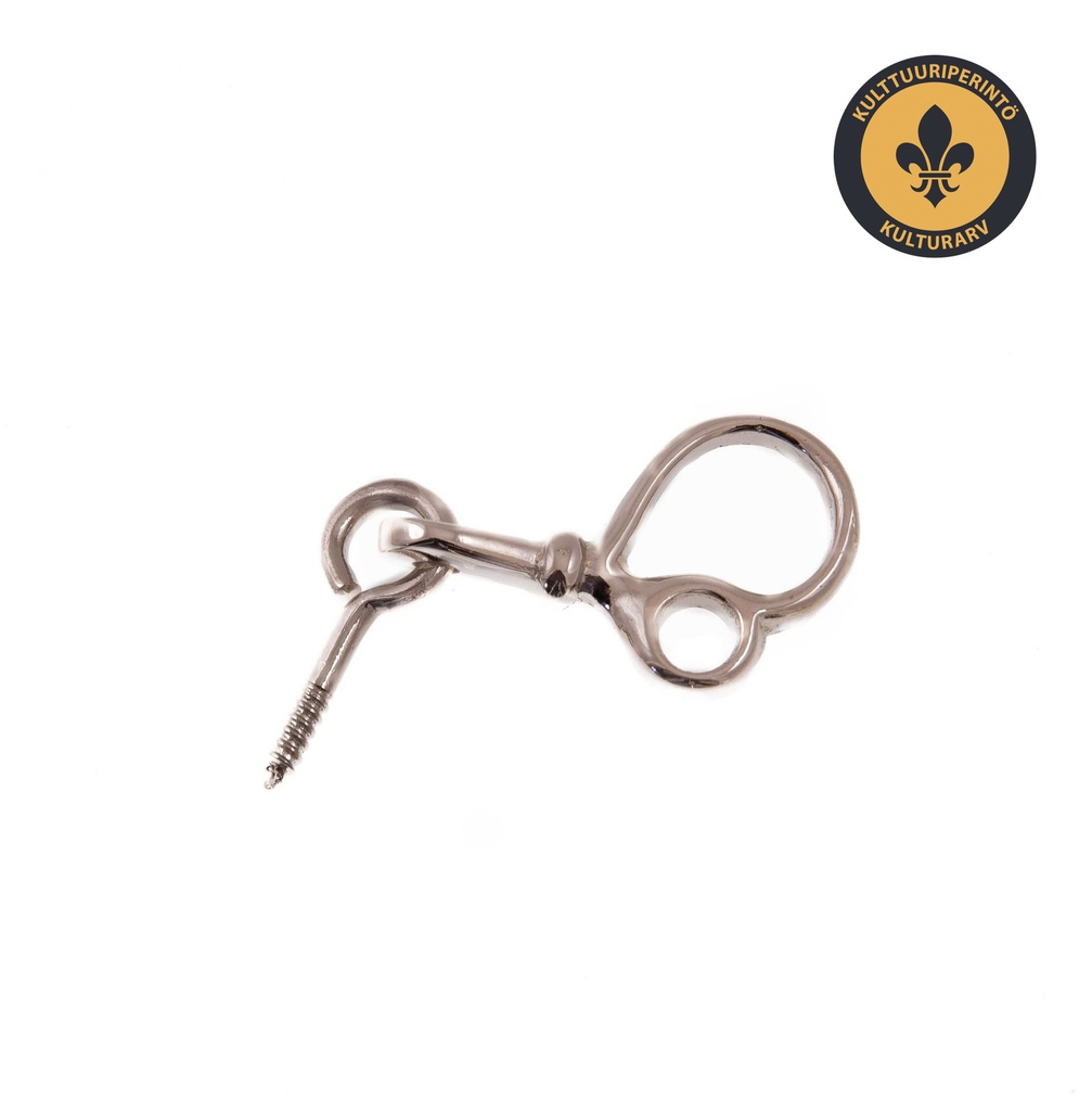 Sormihaka silmukkaruuvilla, perinteinen malli. Niklattu messinki.