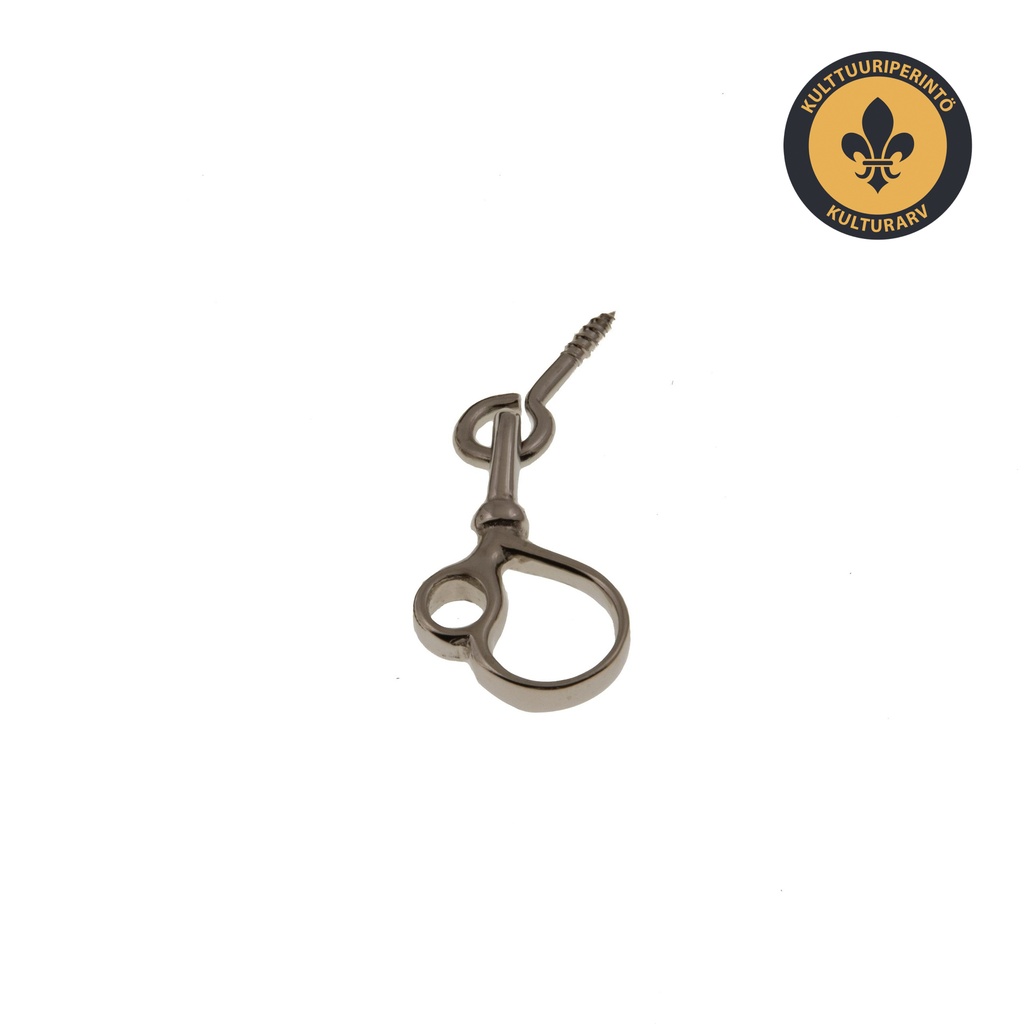 Sormihaka silmukkaruuvilla, perinteinen malli. Mustapatinoitu messinki.