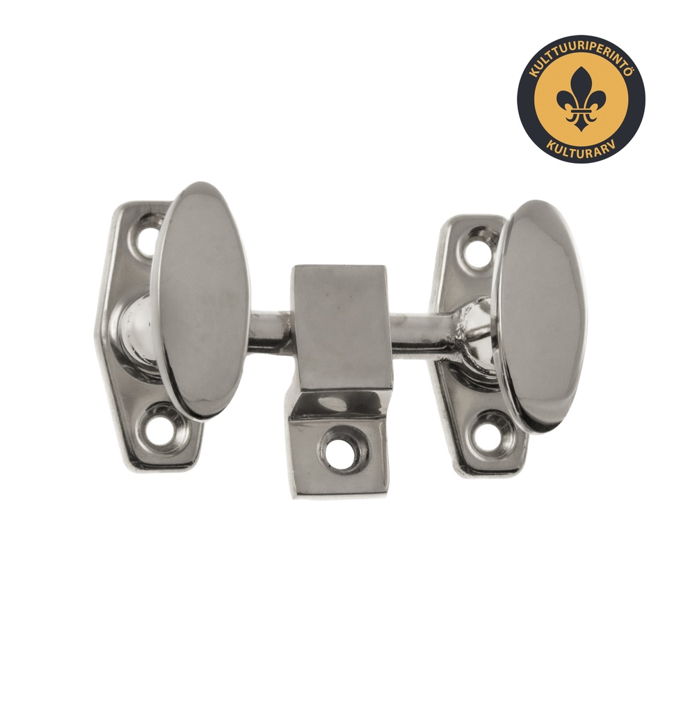 Ikkunasuljin Kellokoski, tuplamalli. Niklattu messinki.