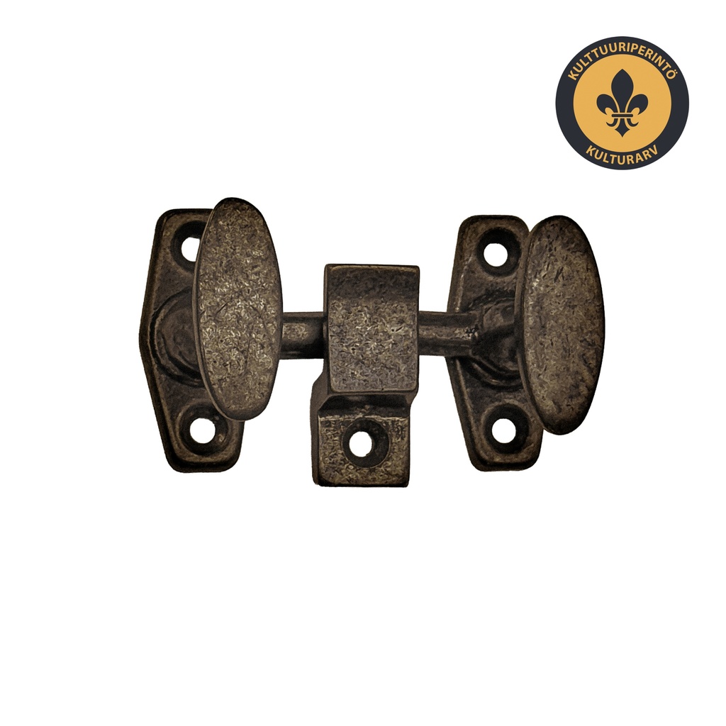 Ikkunasuljin Kellokoski, tuplamalli. Mustapatinoitu messinki.