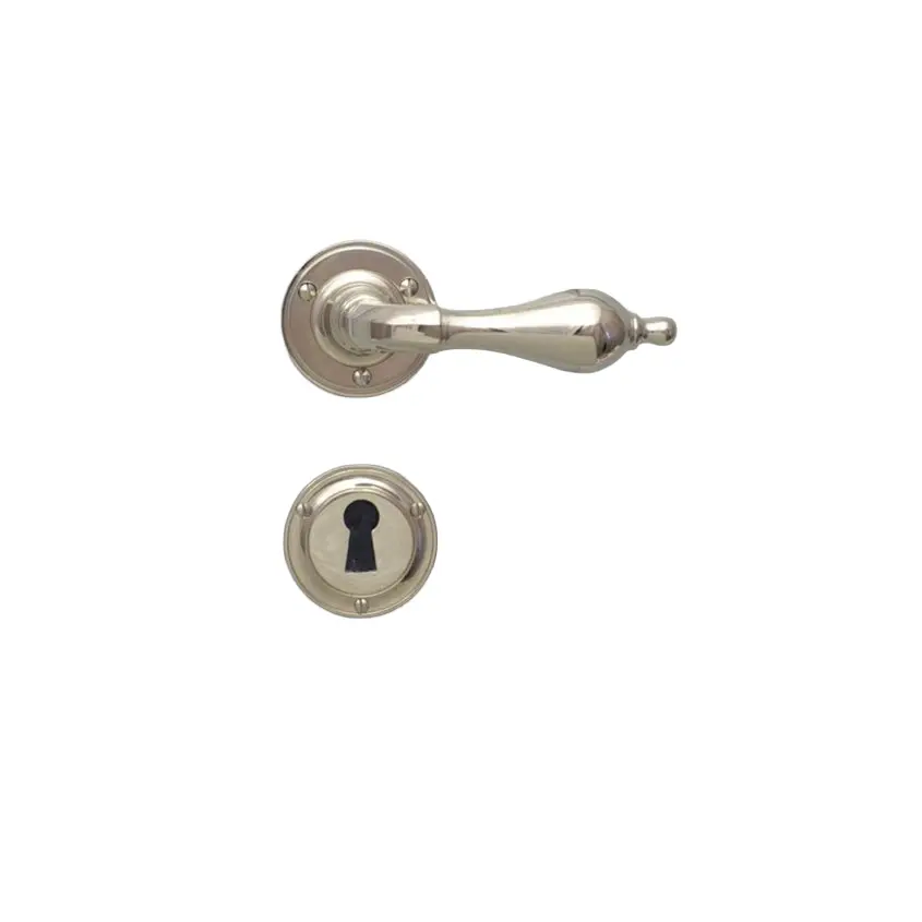 Ovenpainike, klassinen 1800-luvun tyyli, uuteen oveen, niklattu messinki, avainkilvillä