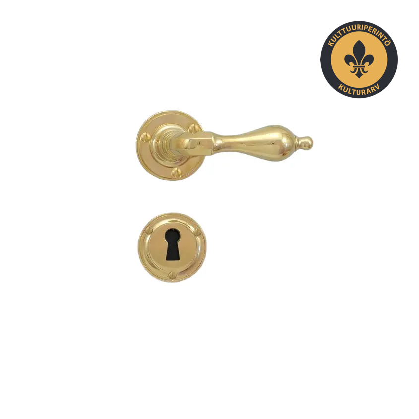 Ovenpainike, klassinen 1800-luvun tyyli, uuteen oveen, messinki, avainkilvillä