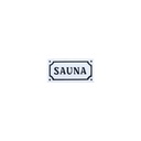 Emalikyltti Valkoinen pohja jossa mustalla teksti Sauna Musta reunus 100 x 50 mm